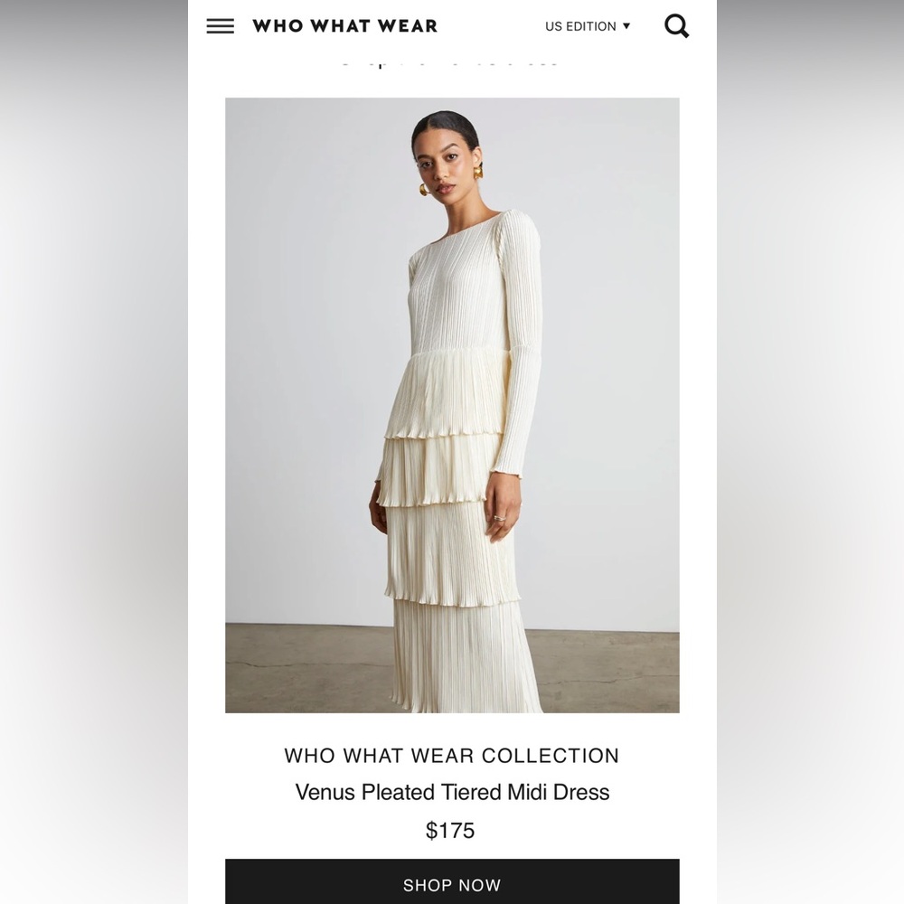 Who What Wear Cream Pleated Tiered Midi Dress